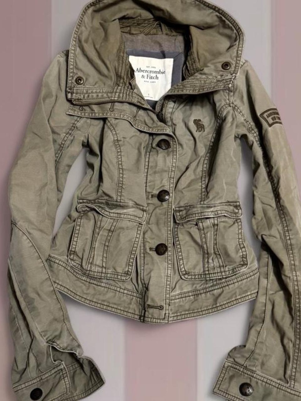Abercrombie & Fitch Vintage Y2K Khaki Jacket W/ Moose & arm logo